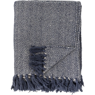 Bloomingville Přehoz z recyklované bavlny Herringbone 130 × 160 cm, modrá barva, textil