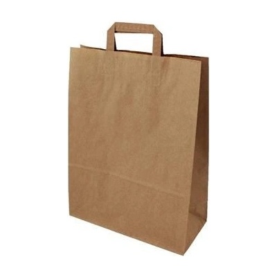Papírová taška ploché ucho 320x120x410 mm nosnost 8 kg cena za: Svazek 25 ks tašek, Barva: Hnědá