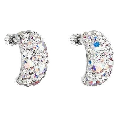 Evolution Group strieborné náušnice visiace s krištálmi Swarovski ab efekt polkruh 31164.2