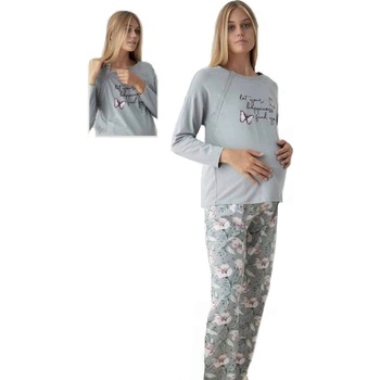 Luxusní pyžamo těhotenské a kojící 1B1014 šedá