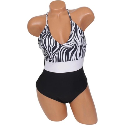 Цял бански с ефектен десен в черно и бяло