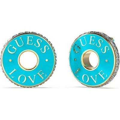 Guess Originálne pozlátené náušnice Love Guess JUBE04084JWYGTQT/U číra, tyrkysová, zlatá