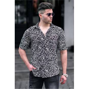 Madmext Мъжка риза с къс ръкав 4935 - Черно/Бяла 292864 (292864_Черно)