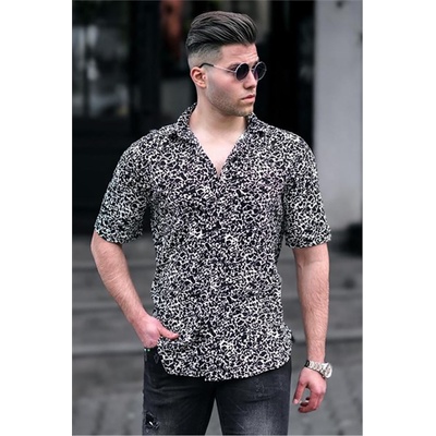 Madmext Мъжка риза с къс ръкав 4935 - Черно/Бяла 292864 (292864_Черно)