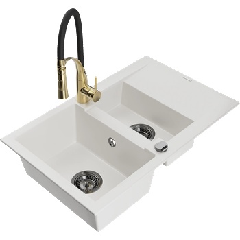 Mexen Gaspar гранитна мивка с 1, 5 камери с отцедник и кухненски смесител Aster, бял - 6507-20-73450-57-B (6507-20-73450-57-B)