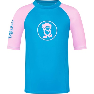 Trollkids Детска плажна тениска от ликра Trollkids Kid's Kvalvika T Sport shirt - Dynamic Blue / Candy Pink - размер 98 (EU) (704-1803-1212)
