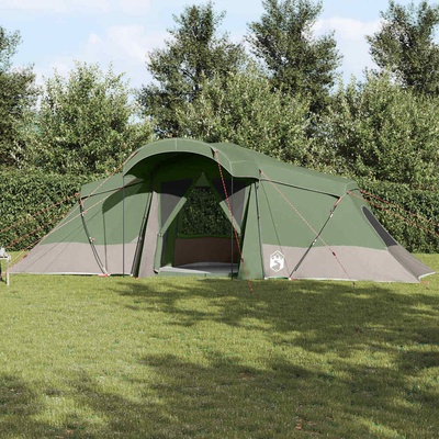 vidaXL Семейна палатка с покрив Зелен и сив 721 x 335 x 212 см (4100670)