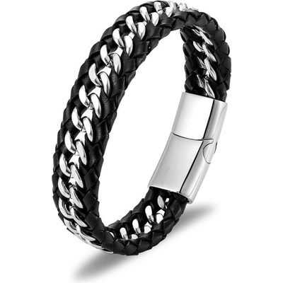 Impress Jewelry pánský kožený náramek s stříbrným splétáním 210911163519