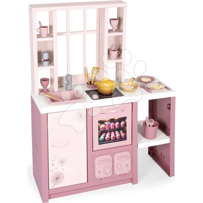 Smoby Kuchynka elektronická s magickými cestovinami Loft Fleur Pink 360° ružová so zvukom obojstranná s 27 doplnkami 50 cm pracovná doska