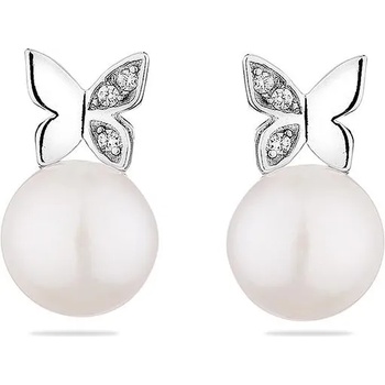 Image 1 of Swan Сребърни обици със сладководни бели перли и циркони CAA087EW Swan