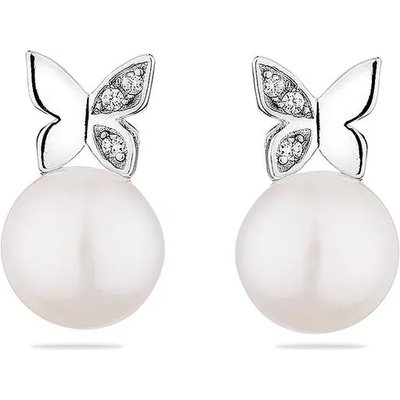 Swan Сребърни обици със сладководни бели перли и циркони CAA087EW Swan