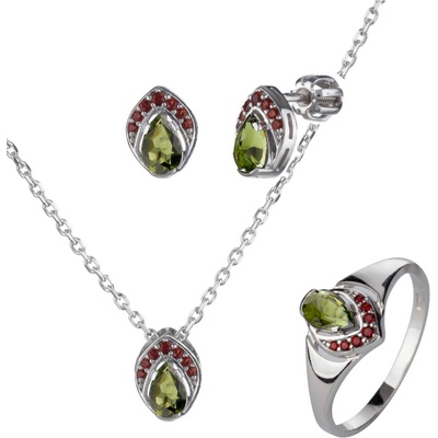 Granát Turnov Stříbrný set šperků 1445 s českým granátem a vltavínem, rhodiovaný kapka – Zbozi.Blesk.cz