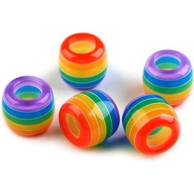 Prima-obchod Plastové korálky s proužkem s velkým průvlekem 10x12 mm, barva 4 multikolor