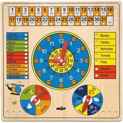 Woody Дървен календар с часовник Woody - Животни, на английски език (90659)