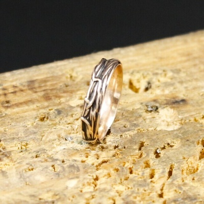 Gordik Mokume Gold red patina Motaný prsten V5403