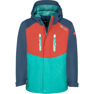 TROLLKIDS Детско водоустойчиво яке Trollkids Kid's Nusfjord Jacket Waterproof jacket - Red Clay / Mystic Blue / Blue Coral - размер 176 (EU) (703-3296-0721)
