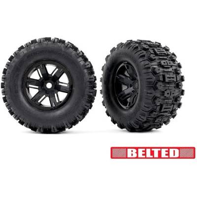 Traxxas Гуми с джанти за Хмакс белтед Tires & wheels, assembled, glued (X-Maxx black wheels, Sledgehammer belted tires, dual profile (4.3' outer, 5.7' inner), foam inserts) (left & right) TRX7871 (TRX7871)