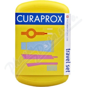 Curaprox Travel set žlutý 2 ks zubních kartáčků + zubní pasta 10 ml dárková sada