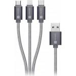 Connect IT Wirez 3in1 USB-C and Micro USB & Lightning, silver grey, 1.2 m