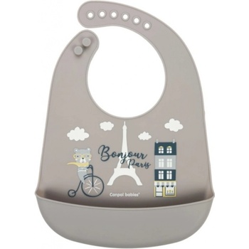 Canpol babies silikónový podbradník s vreckom Bonjour Paris sivý