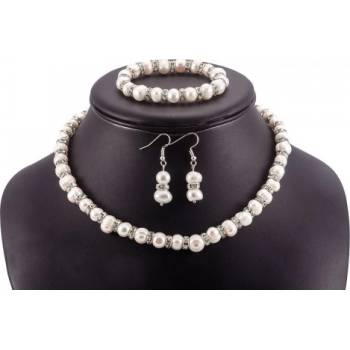 Polodrahokam.sk súprava náhrdelník náramok a náušnice biele riečne perly s krištálikmi M3003