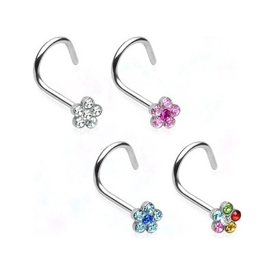 Šperky4U zahnutý piercing do nosu kytička N01062-P