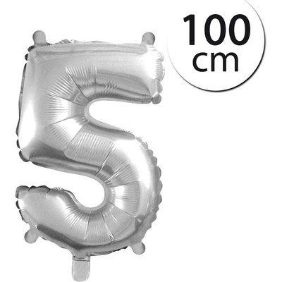 FUN RAG 5Silver 211779 Mini fóliový balón číslo 5 strieborný 100 cm