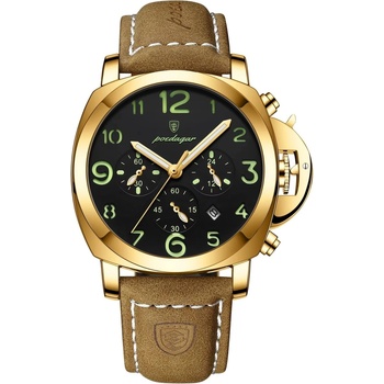 Poedagar Мъжки часовник Poedagar CS1833, естествена кожа, златистокафяв цвят, черен циферблат (CS1833)