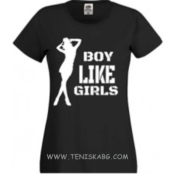 Image 1 of Fruit of the Loom Тениска с надпис - Boy like girls