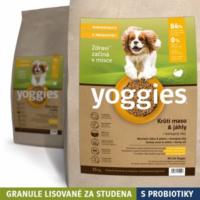 Yoggies MINIMonoproteínové s morčacím mäsom a pšeno lisované za studena s probiotikami 15 kg