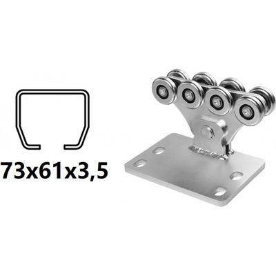 CAIS Vozík pre C-profil 73x61x3,5 mm 8 roliek, vyosený pre posuvné brány vo svahu SPEED SK