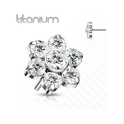 Šperky4U kytička k Push In piercing do nosu titan čiré zirkony TIT1213-C