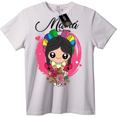 NOONEBRAND Тениска Мама цвете карикатура - XXS, White