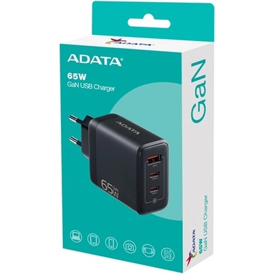 ADATA Стенно зарядно устройство, GaN, черно, 65 W, американски конектор CHARGERU-0653-QCPDBK (CHARGERU-0653-QCPDBK)