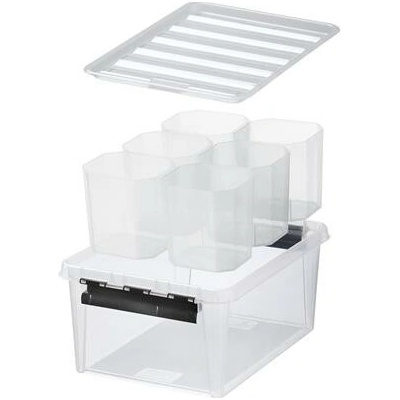 Smartstore Úložný box, plastový, čierne úchytky, 6 priehradiek Classic 15 priehľadný