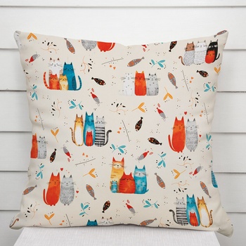 Biante bavlna Sandra SA-655 Mačací svet modro-červený na krémovom 50 x 70 cm