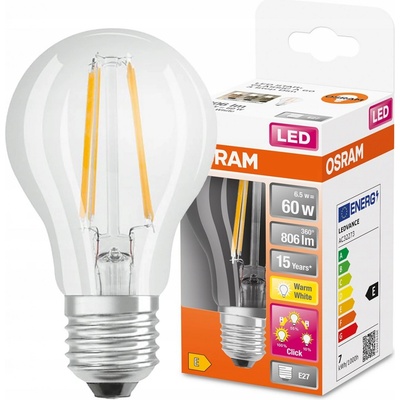 Osram LED žiarovka CLA60 6,5 W E27 2700 K Filament teplá biela 3x stmievateľná