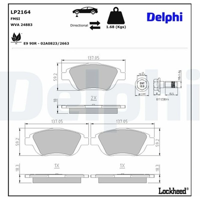 DELPHI Sada brzdových platničiek kotúčovej brzdy LP2164