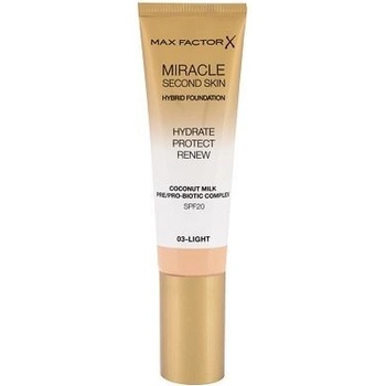 Max Factor Miracle Second Skin SPF20 Hybrid Foundation Ošetrujúci make-up pre prirodzený vzhľad pleti 03 Light 30 ml