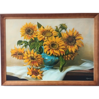 Bondecor Obraz "Slunečnice" - v dřevěném frézovaném rámu, 70x50cm