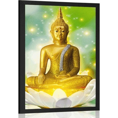 Plagát zlatý Budha na lotosovom kvete