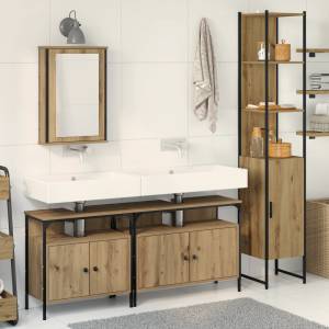vidaXL Комплект мебели за баня 4 бр. Дъб 33 x 33 x 185, 5 см (3334420)