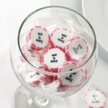 Svatební bonbon roksový - růžový Mr&Mrs -1ks
