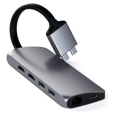 Satechi USB-C Dual Multimedia Adapter - мултифункционален хъб за свързване на допълнителна периферия за Apple MacBook (тъмносив)