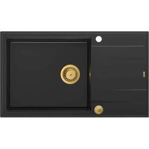 Quadron Unique Evan 136 XL вградена мивка от композит, въглеродно черно - златно, 86x50 см (HCQE58650U7_PVDG1_P2O) Мивка за вграждане