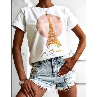 Lara Fashion Triko s potiskem Eiffelovky Bílé