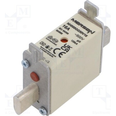 MERSEN NH000GG50V16 Pojistka: tavná; keramická,průmyslová; 16A; 500VAC; 250VDC; gG