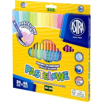 Комплект цветни моливи, Astra, Триъгълни двустранни, 48 цвята, 24 броя (AS312120005)