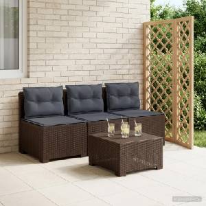 vidaXL Пейка за градина с Cushions във вид на ратан 3-местен ПП Кафяво (8011983)