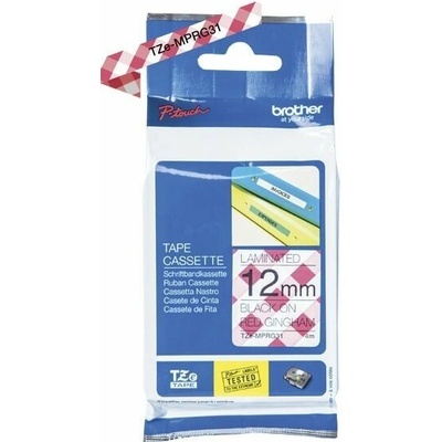 Brother TZ-MPRG31 / TZe-MPRG31, 12mm x 4m, čierna tlač / bílý-červený podklad, originálna páska
